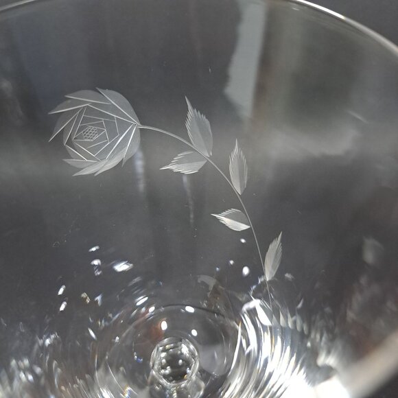 Romance Rose by Fine Arts Rose Floral Etched Stemmed Water Goblet Glass Iced Tea - Picture 2 of 11